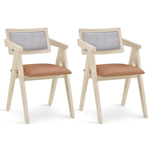 Mid Century Wooden Accent Chairs with Leathaire Seat Cushions Set of 2-Beige - Color: Beige D681-KC57714CW