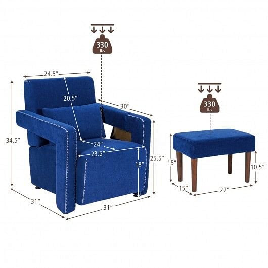Modern Berber Fleece Single Sofa Chair with Ottoman and Waist Pillow-Blue - Color: Blue D681-HV10107BL