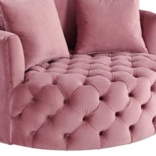 43" Pink Velvet Tufted Swivel Barrel Chair And Toss Pillows N270-486596