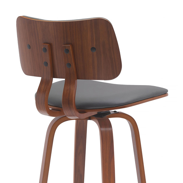 26" Gray And Wood Brown Faux Leather Swivel Low Back Counter Height Bar Chair N270-534430