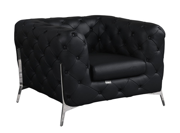 45" Black And Silver Italian Leather Tufted Chesterfield Chair N270-476510