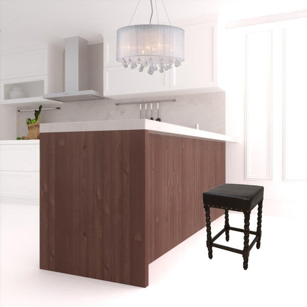 24" Black And Espresso Faux Leather And Solid Wood Backless Counter Height Bar Chair N270-516157