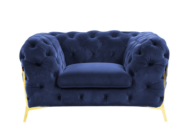 50" Blue Tufted Velvet And Gold Solid Color Lounge Chair N270-482837