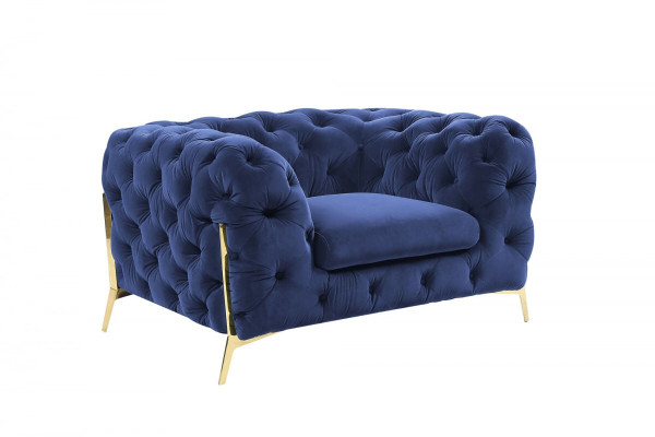 50" Blue Tufted Velvet And Gold Solid Color Lounge Chair N270-482837