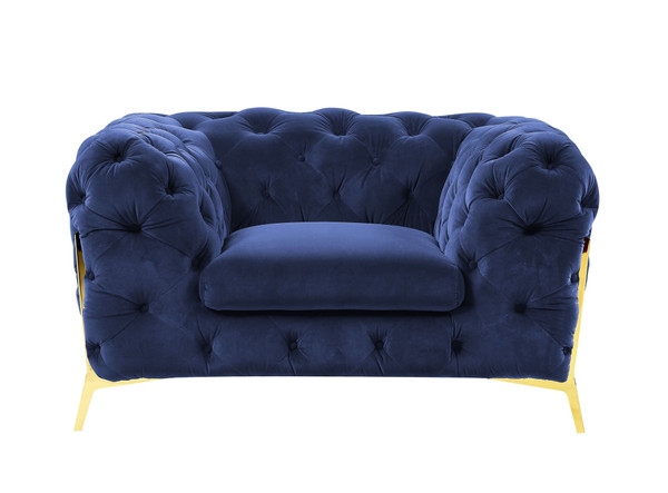 50" Blue Tufted Velvet And Gold Solid Color Lounge Chair N270-482837