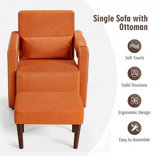 Modern Berber Fleece Single Sofa Chair with Ottoman and Waist Pillow-Orange - Color: Orange D681-HV10107OG