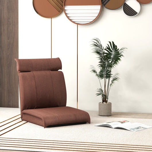 Folding Floor Chair with 14-Poistion Adjustable Backrest and 5-Position Adjustable Headrest-Brown - D681-HV10543CF