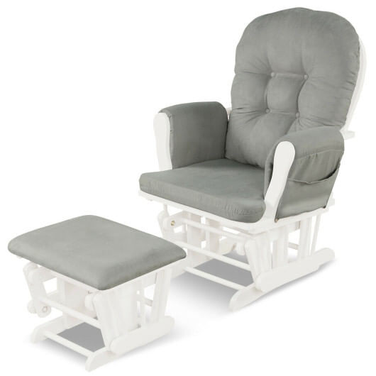 Wood Glider and Ottoman Set with Padded Armrests and Detachable Cushion-Light Gray - Color: Light G D681-JV10394SL
