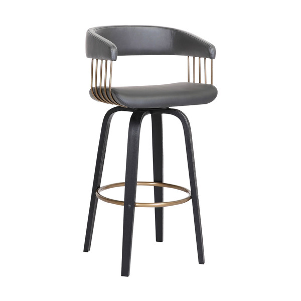 31" Gray And Black Faux Leather Swivel Bar Height Bar Chair N270-534471