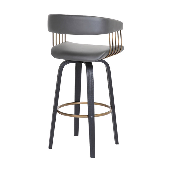 31" Gray And Black Faux Leather Swivel Bar Height Bar Chair N270-534471