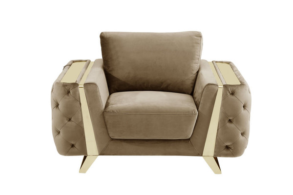 50" Beige And Gold Velvet Tufted Club Chair N270-518573