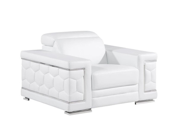 47" White and Silver Genuine Leather Lounge Chair N270-546437