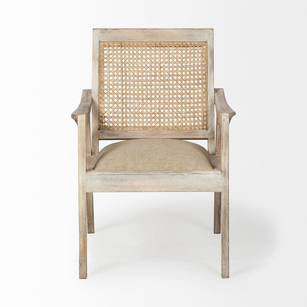 28" Cream And Natural Fabric Distressed Arm Chair N270-392001