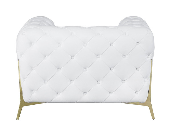 Glam White and Gold Tufted Leather Armchair N270-476514