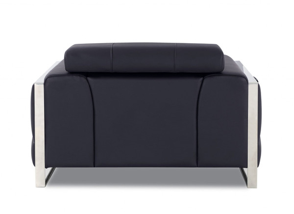 48" Black And Silver Italian Leather Club Chair N270-476498