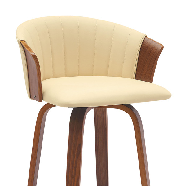 30" Cream And Wood Brown Faux Leather Swivel Bar Height Bar Chair N270-534422