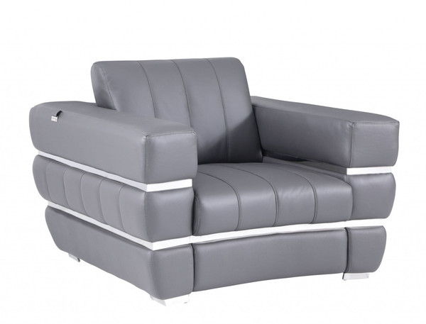 Charcoal Gray Stripe Top Grade Italian Leather Chair N270-476504