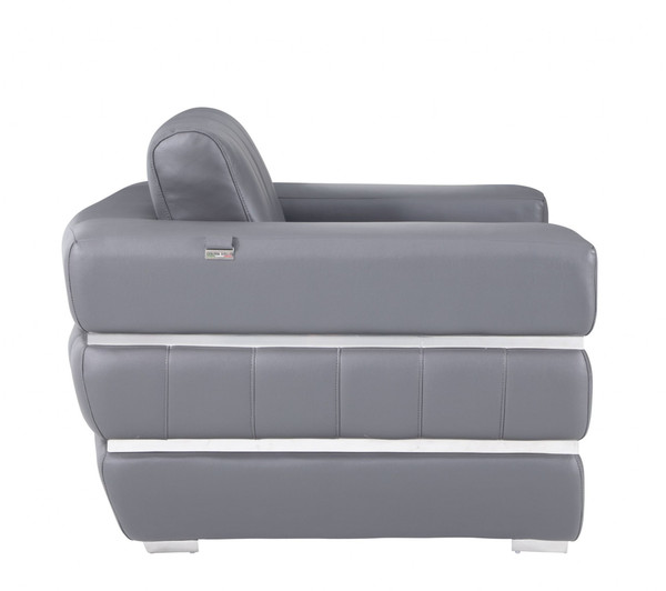 Charcoal Gray Stripe Top Grade Italian Leather Chair N270-476504