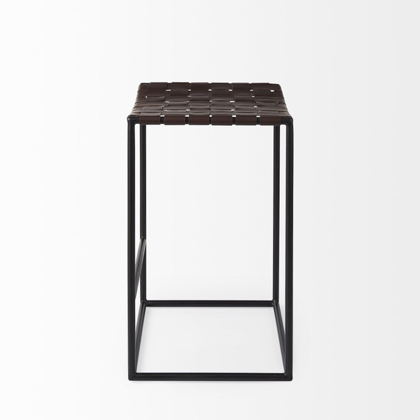 26" Brown And Black Leather And Iron Backless Counter Height Bar Chair N270-393449