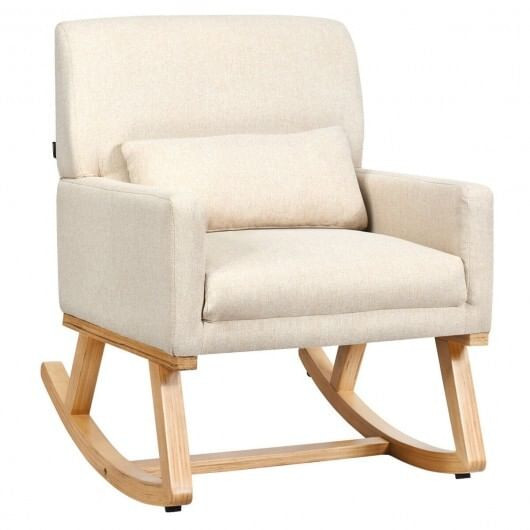 Upholstered Rocking Chair with and Solid Wood Base-Beige - Color: Beige D681-HW67036BE