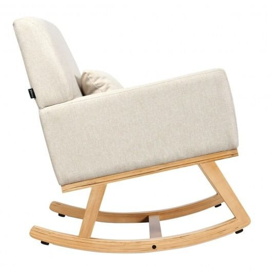Upholstered Rocking Chair with and Solid Wood Base-Beige - Color: Beige D681-HW67036BE