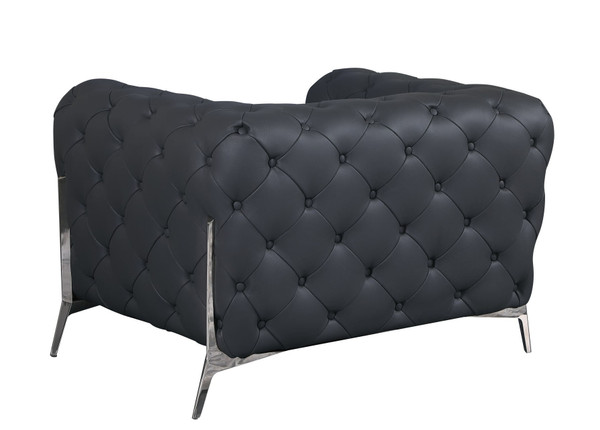 Glam Gray and Chrome Tufted Leather Armchair N270-476513