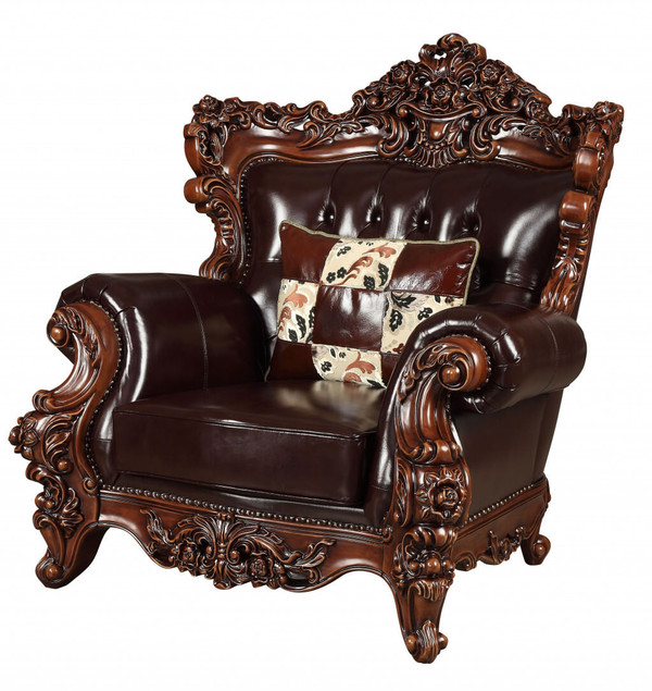 50" Espresso Faux Leather Tufted Wingback Chair N270-515761