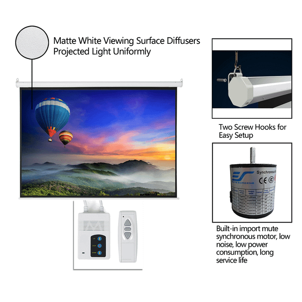 100" 4:3 80" x 60" Viewing Area Motorized Projector Screen with Remote Control Matte White T575-S0671283859
