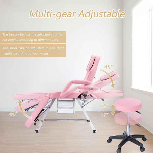 Massage Salon Tattoo Chair with Two Trays Esthetician Bed with Hydraulic Stool, Multi-Purpose 3-Sec T575-V0671301145