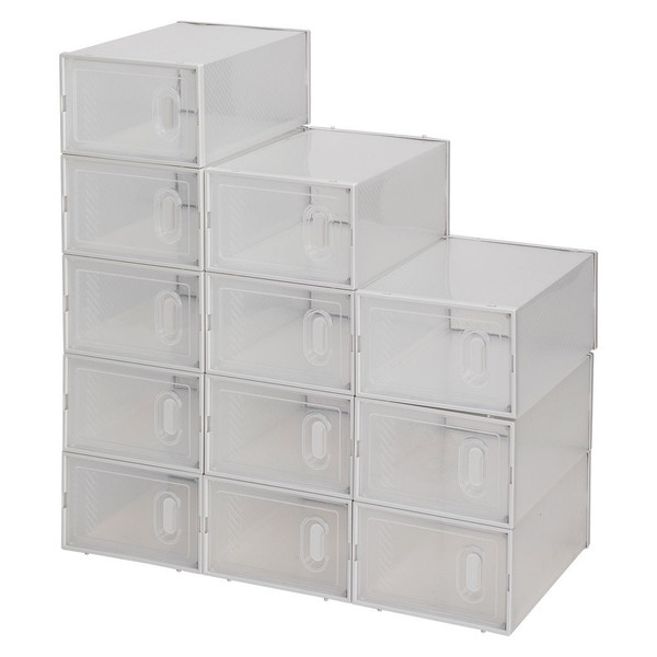 Shoe Storage Boxes 12 Pack Clear Plastic Stackable - White T575-S0671299706