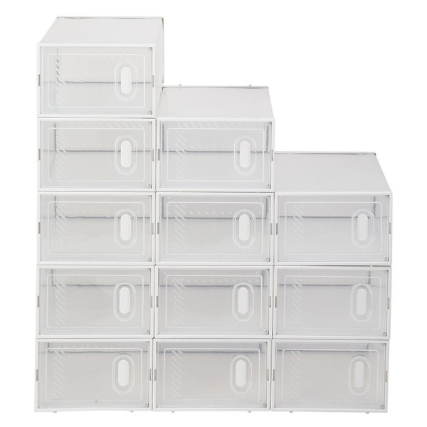 Shoe Storage Boxes 12 Pack Clear Plastic Stackable - White T575-S0671299706