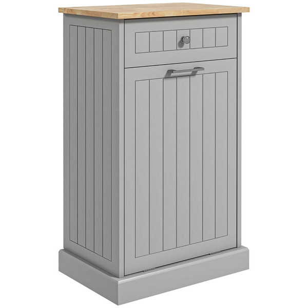 Kitchen Tilt Out Trash Bin Cabinet Free Standing Recycling Cabinet Trash Can Holder With Drawer, Gr T575-S0671266676