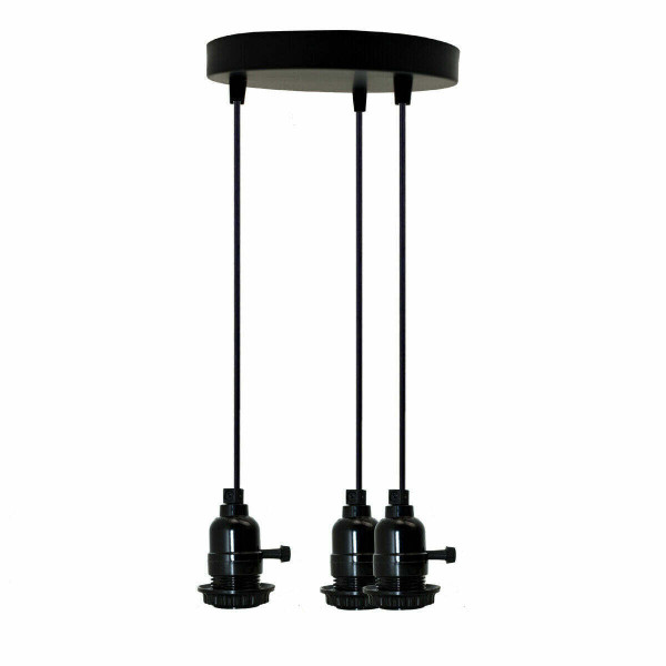 Modern 3 Way Black Design Ceiling Pendant Fitting Light Holder with Switch ~ 1556 T575-S0671386572
