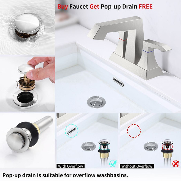 2-Handle Heavy Duty Bathroom Faucet with Drain and Supply Kits, Modern Style Lavatory Deck Mounted  T575-S0671290025
