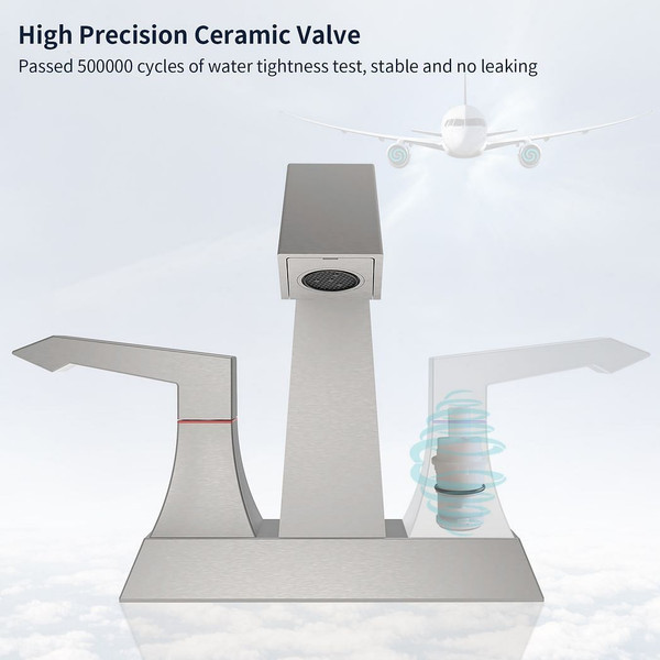 2-Handle Heavy Duty Bathroom Faucet with Drain and Supply Kits, Modern Style Lavatory Deck Mounted  T575-S0671290025