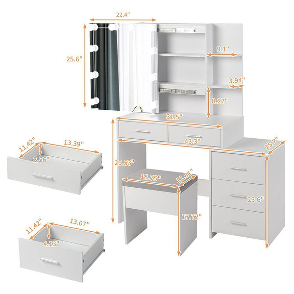 FCH Particleboard Triamine Veneer 5 Pumps 2 Shelves Mirror Cabinet Three Dimming Light Bulb Dressin T575-S0671298082