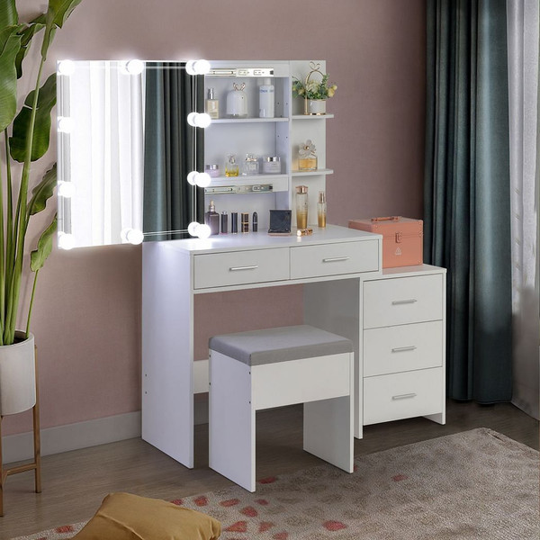 FCH Particleboard Triamine Veneer 5 Pumps 2 Shelves Mirror Cabinet Three Dimming Light Bulb Dressin T575-S0671298082