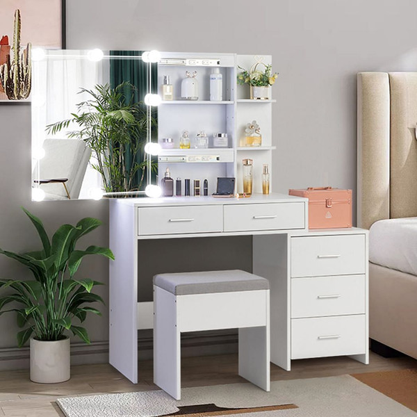 FCH Particleboard Triamine Veneer 5 Pumps 2 Shelves Mirror Cabinet Three Dimming Light Bulb Dressin T575-S0671298082
