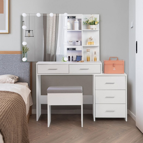FCH Particleboard Triamine Veneer 5 Pumps 2 Shelves Mirror Cabinet Three Dimming Light Bulb Dressin T575-S0671298082