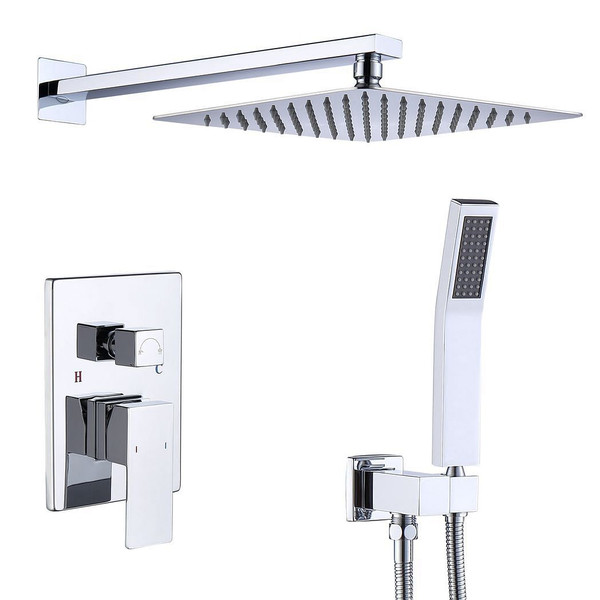 Shower System Shower Faucet Combo Set Wall Mounted with 12" Rainfall Shower Head and handheld showe T575-S0671266875