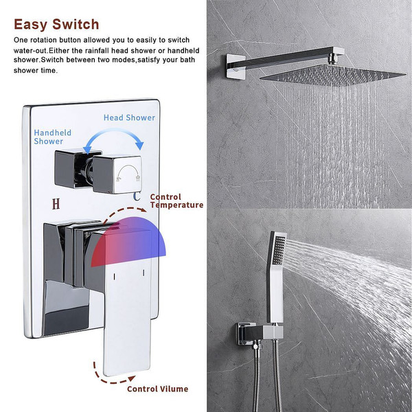 Shower System Shower Faucet Combo Set Wall Mounted with 12" Rainfall Shower Head and handheld showe T575-S0671266875