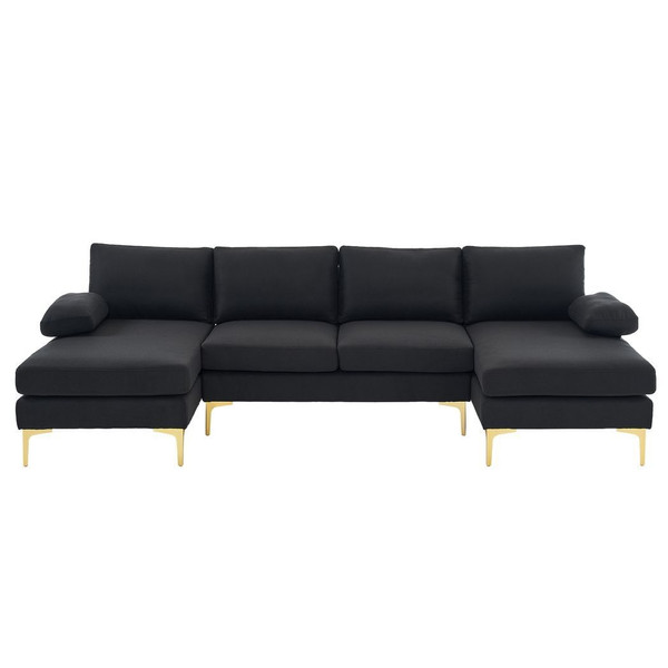 280*130*85 U-Shaped 4-Seat Linen Seat Frame Wooden Frame Back Iron Frame Golden Feet Indoor Modular T575-S0671275508