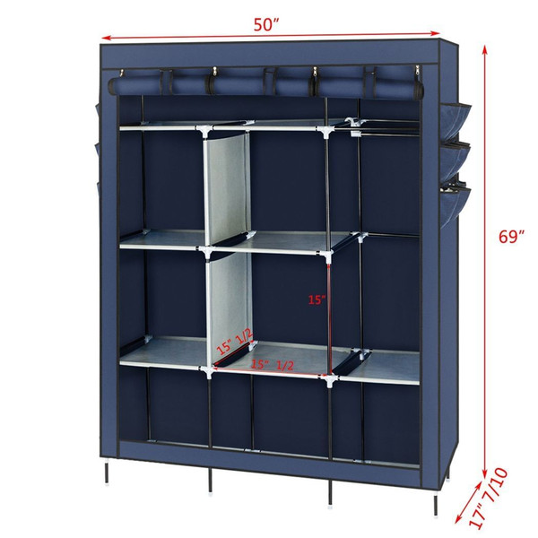 69" High-leg Non-woven Fabric Assembled Cloth Wardrobe Dark Blue T575-S0671277046