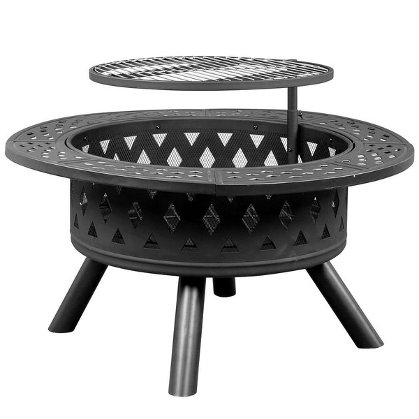 38in Metal Fire Pit with Cooking Grates Black T575-S0671347974