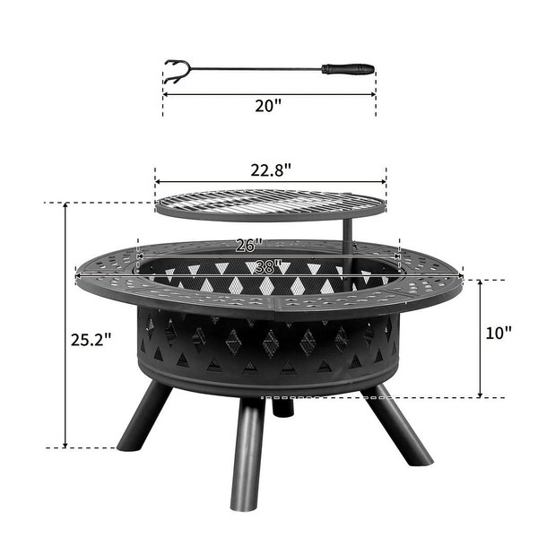 38in Metal Fire Pit with Cooking Grates Black T575-S0671347974