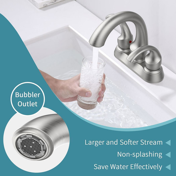 Bathroom Faucet 2-Handle Brushed Nickel with Aerator, Swan Style 4-inch Centerset Vanity Sink with  T575-S0671286723