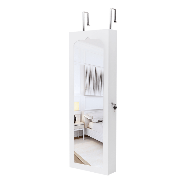 Non Full Mirror Wooden Wall Mounted 4-Layer Shelf 6 Drawers 8 Blue LED Light Jewelry Storage Mirror T575-S0671269030