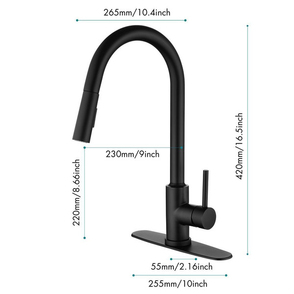 Single Handle High Arc Pull Out Kitchen Faucet,Single Level Stainless Steel Kitchen Sink Faucets wi T575-S0671286086