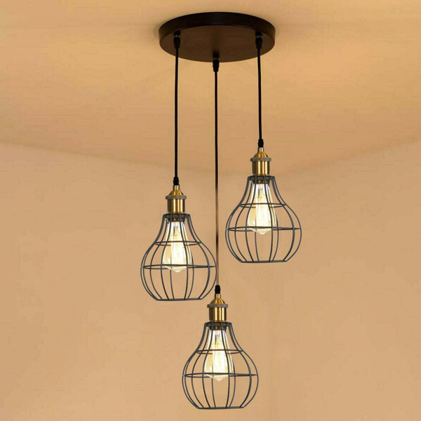 Vintage Industrial Wire Cage Style Retro Ceiling Pendant Light 3 Head Ceiling Lamp~1451 T575-S0671387319