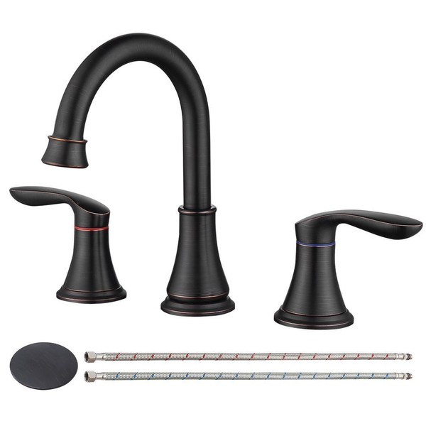 2-Handle 8 inch Widespread Bathroom Sink Faucet ?Oil-Rubbed Bronze Lavatory Faucet 3 Hole 360?° Swi T575-S0671292077